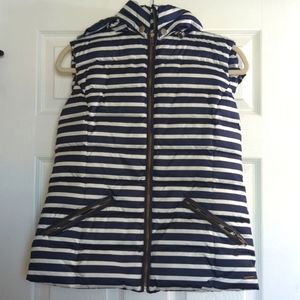 Saint James Mademoiselle Blue & White Striped Down Vest NWOT